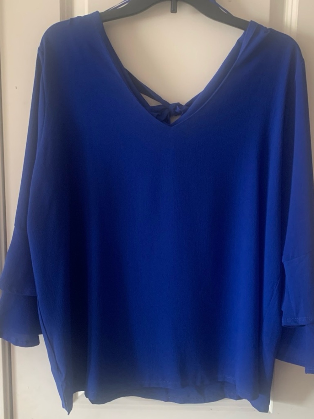 Jules & Leopold Deep Blue V-Neck Blouse with Back Tie